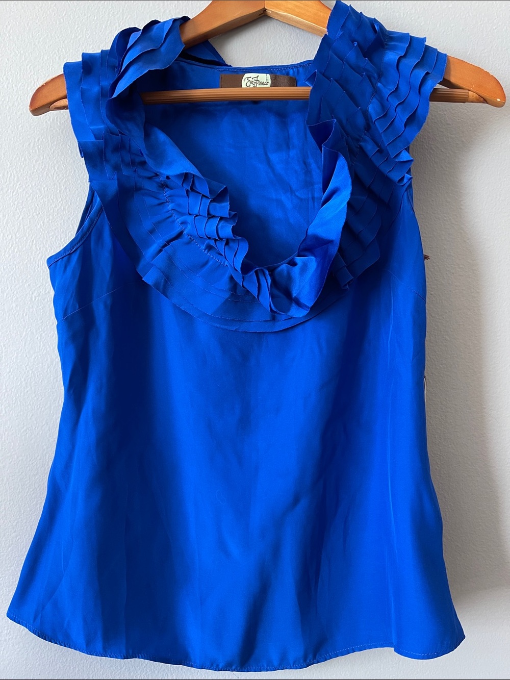 Eva Franco 100% Silk Royal Blue Ruffle-Trim Sleeveless Camisole made in USA